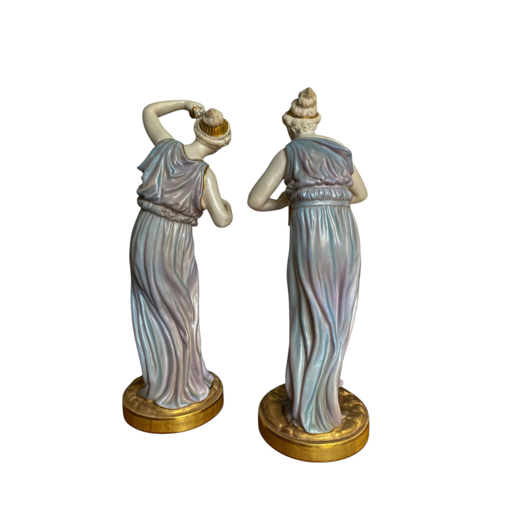 Antique Royal Worcester Porcelain Figurines 'Music' 1902 designed James Hadley