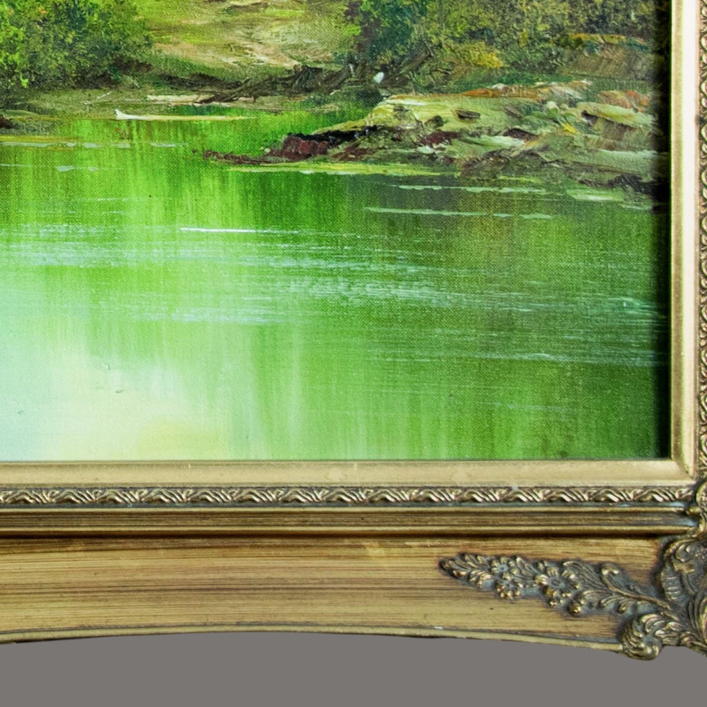 Original Oil Painting 'Serene River Landscape with Cottage' | Signed Clara Davis Innes | American Impressionist | Ornate Gilt Frame | 108×77cm