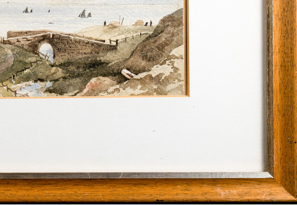 Watercolour, Ladies by Seaside Bridge, Antique
