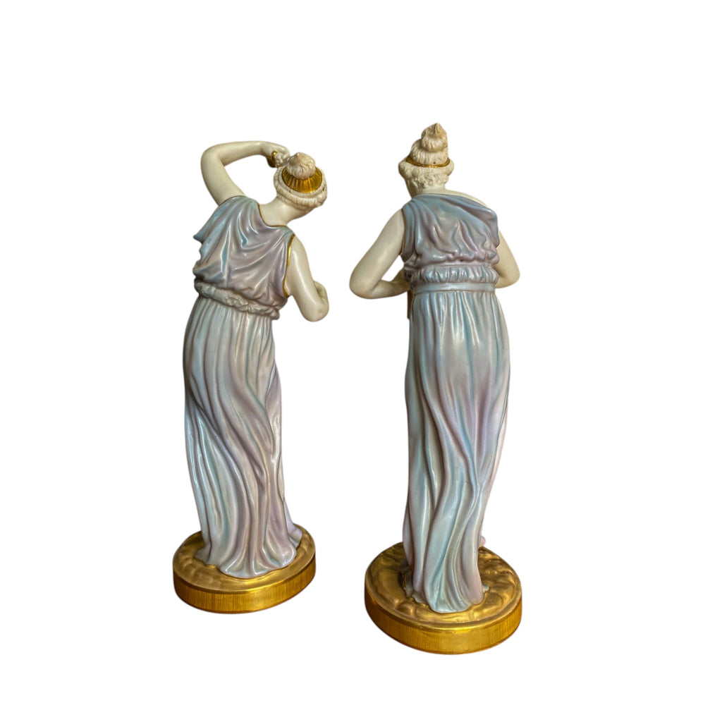 Antique Royal Worcester Porcelain Figurines 'Music' 1902 designed James Hadley