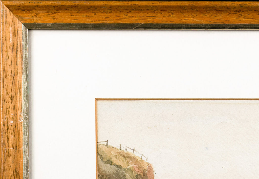 Watercolour, Ladies by Seaside Bridge, Antique
