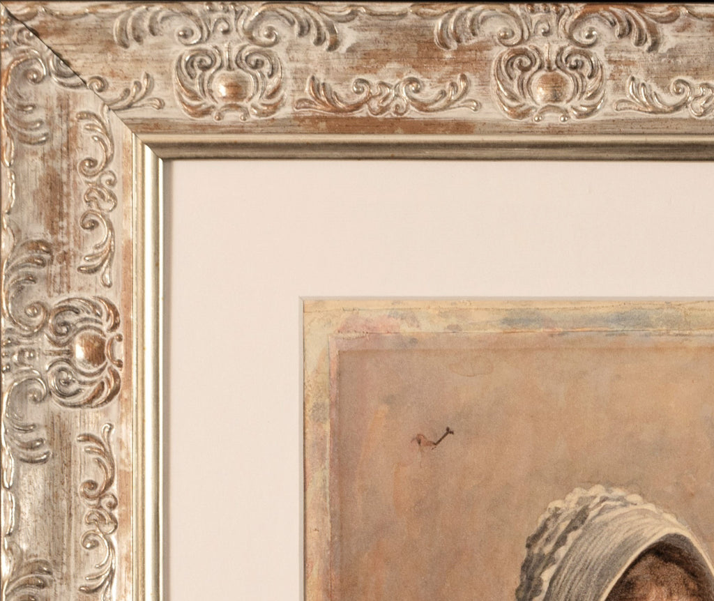 Water colour, Henry John Terry, 1818-1880, Girl with Chalk Antique 19th Century