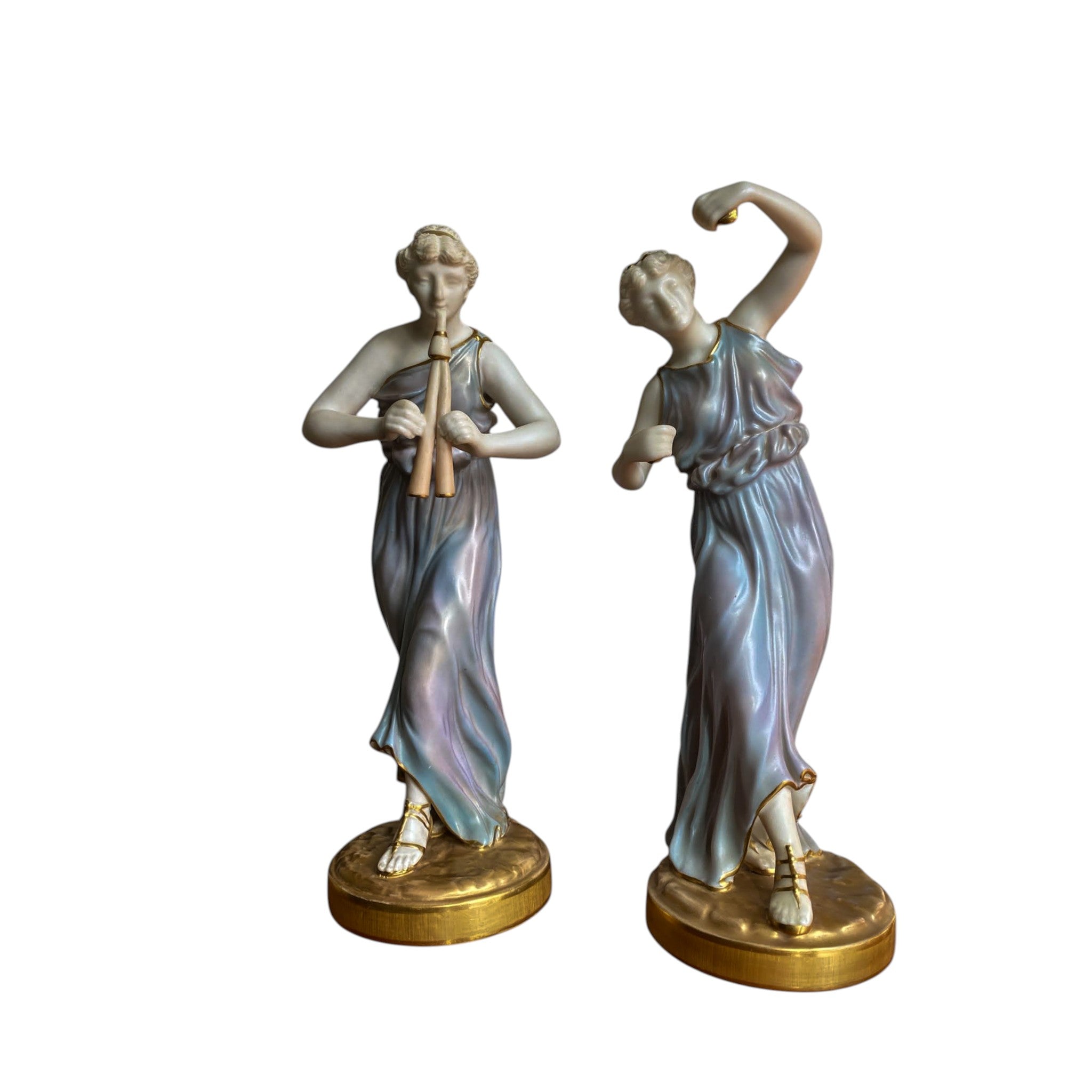 Antique Royal Worcester Porcelain Figurines 'Music' 1902 designed James Hadley