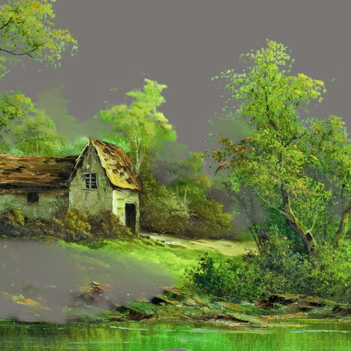 Original Oil Painting 'Serene River Landscape with Cottage' | Signed Clara Davis Innes | American Impressionist | Ornate Gilt Frame | 108×77cm