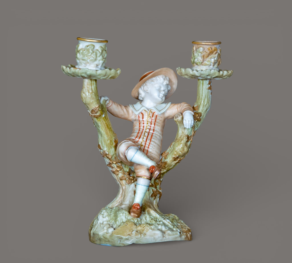 Royal Worcester, Figural Candle Holder, Boy & Girl, James Hadle 1895