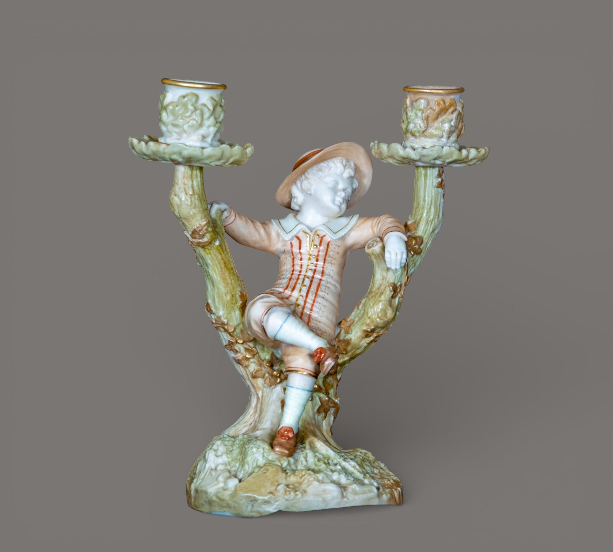 Royal Worcester, Figural Candle Holder, Boy & Girl, James Hadle 1895