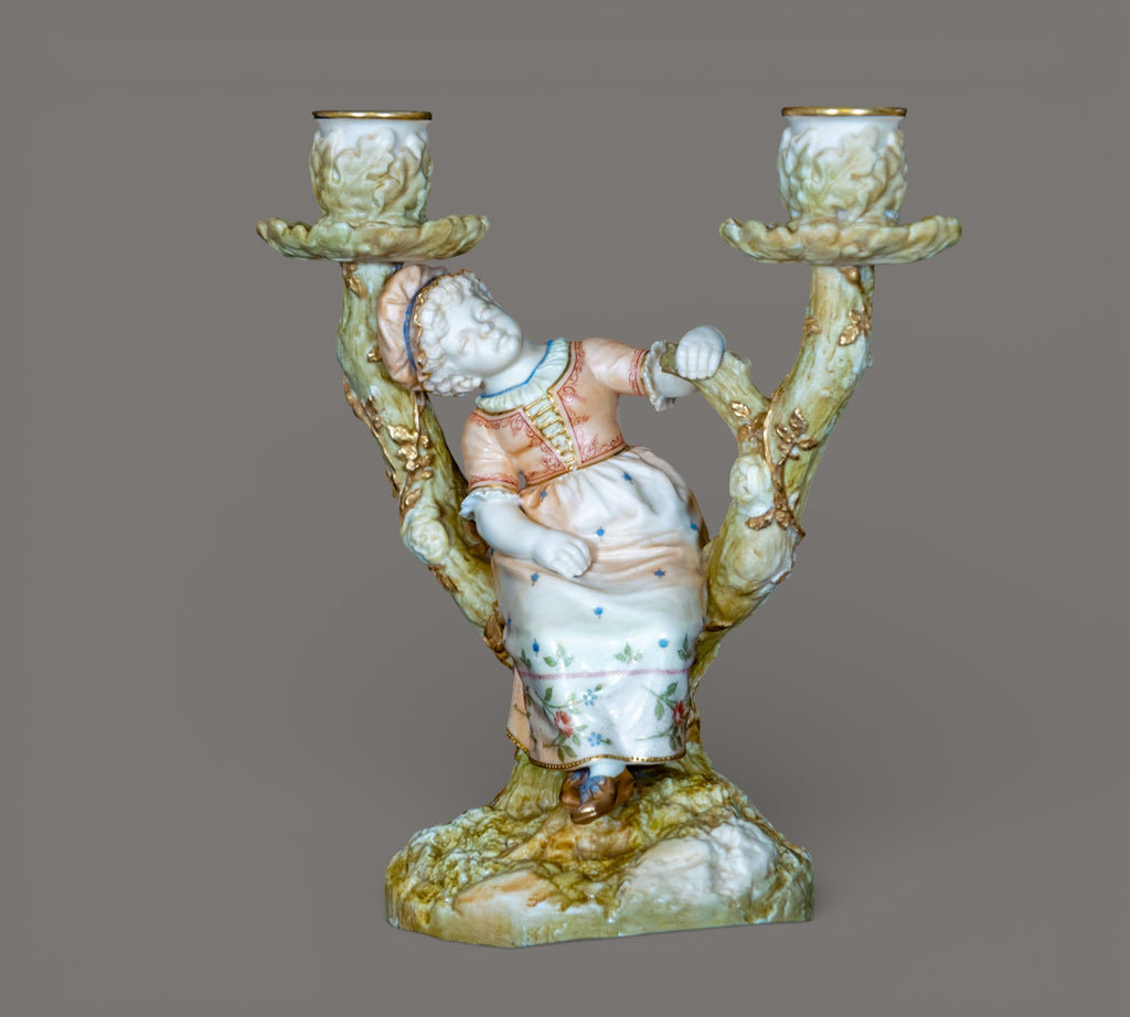 Royal Worcester, Figural Candle Holder, Boy & Girl, James Hadle 1895