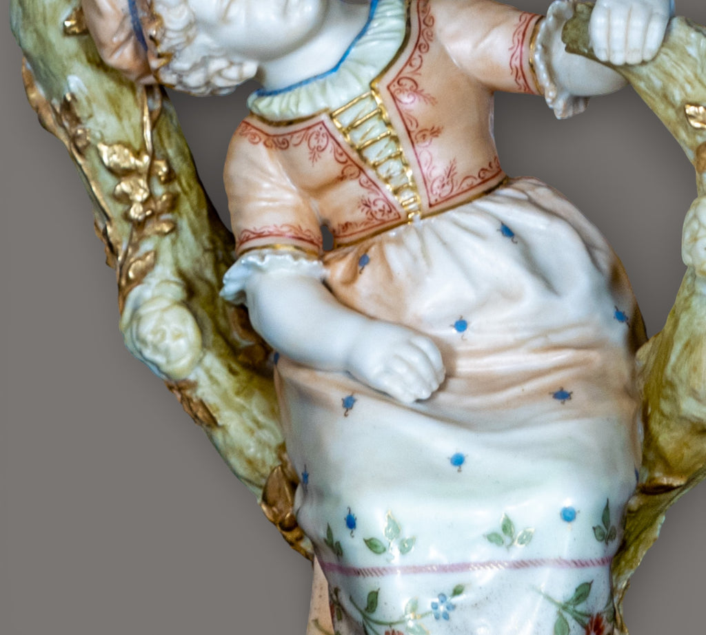 Royal Worcester, Figural Candle Holder, Boy & Girl, James Hadle 1895