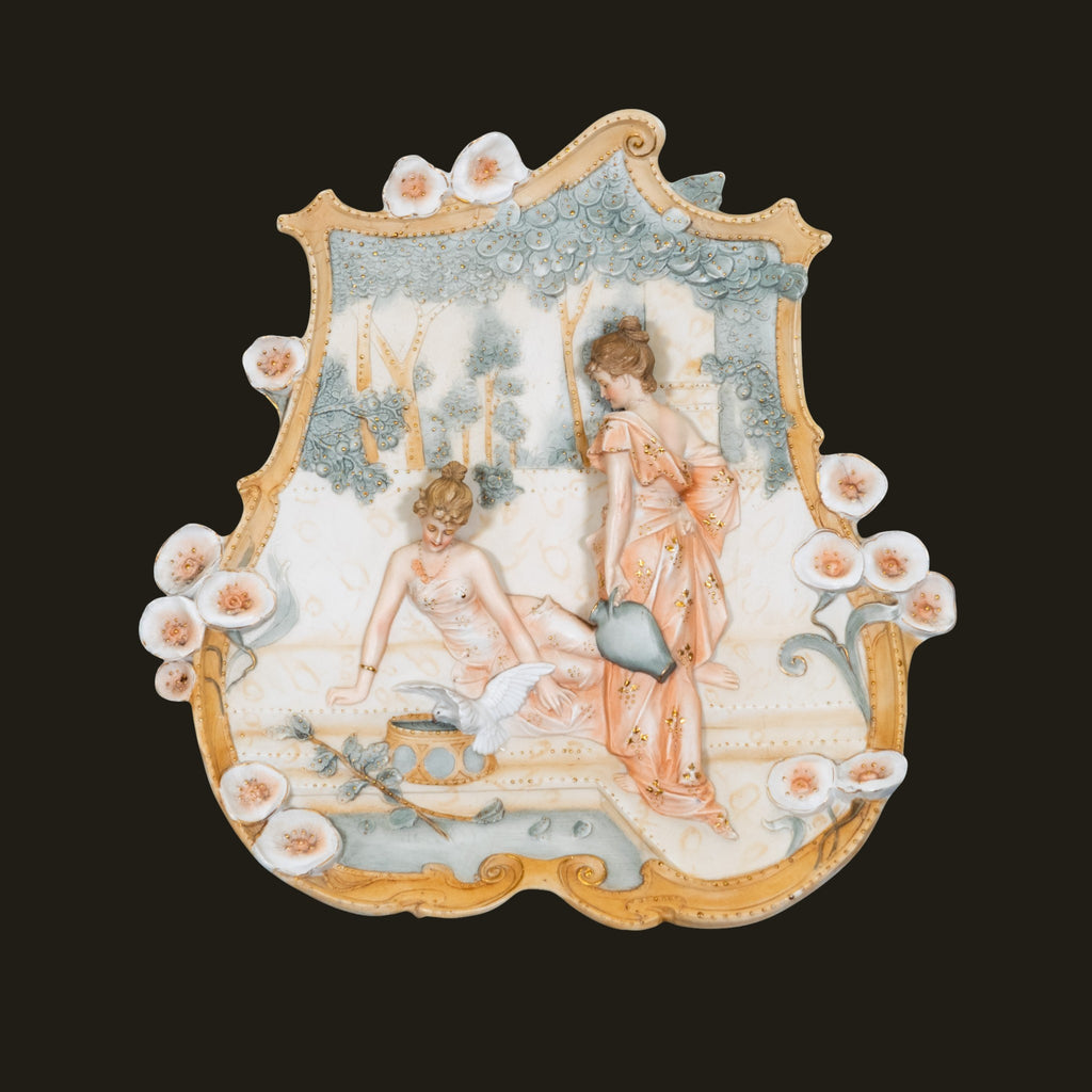 Antique, Wall plaques, German, Pretty Ladies,