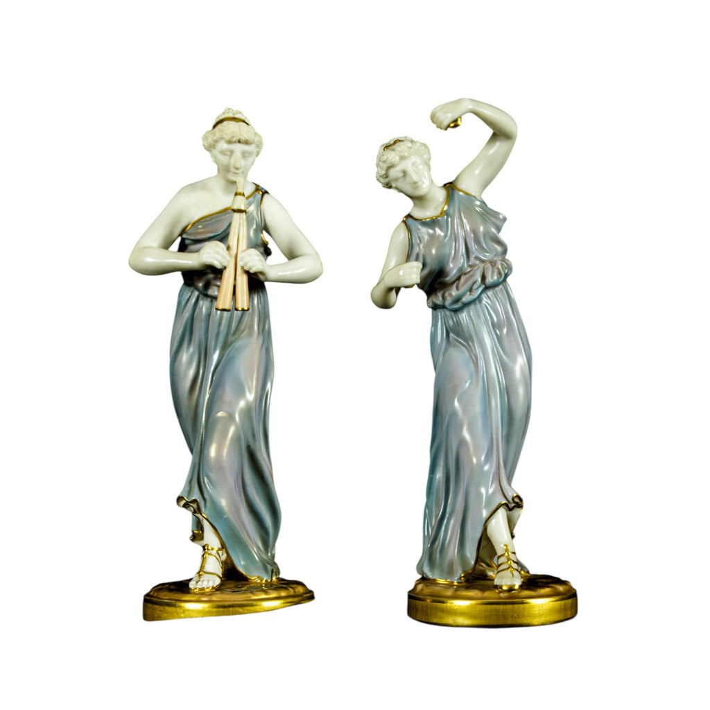 Antique Royal Worcester Porcelain Figurines 'Music' 1902 designed James Hadley