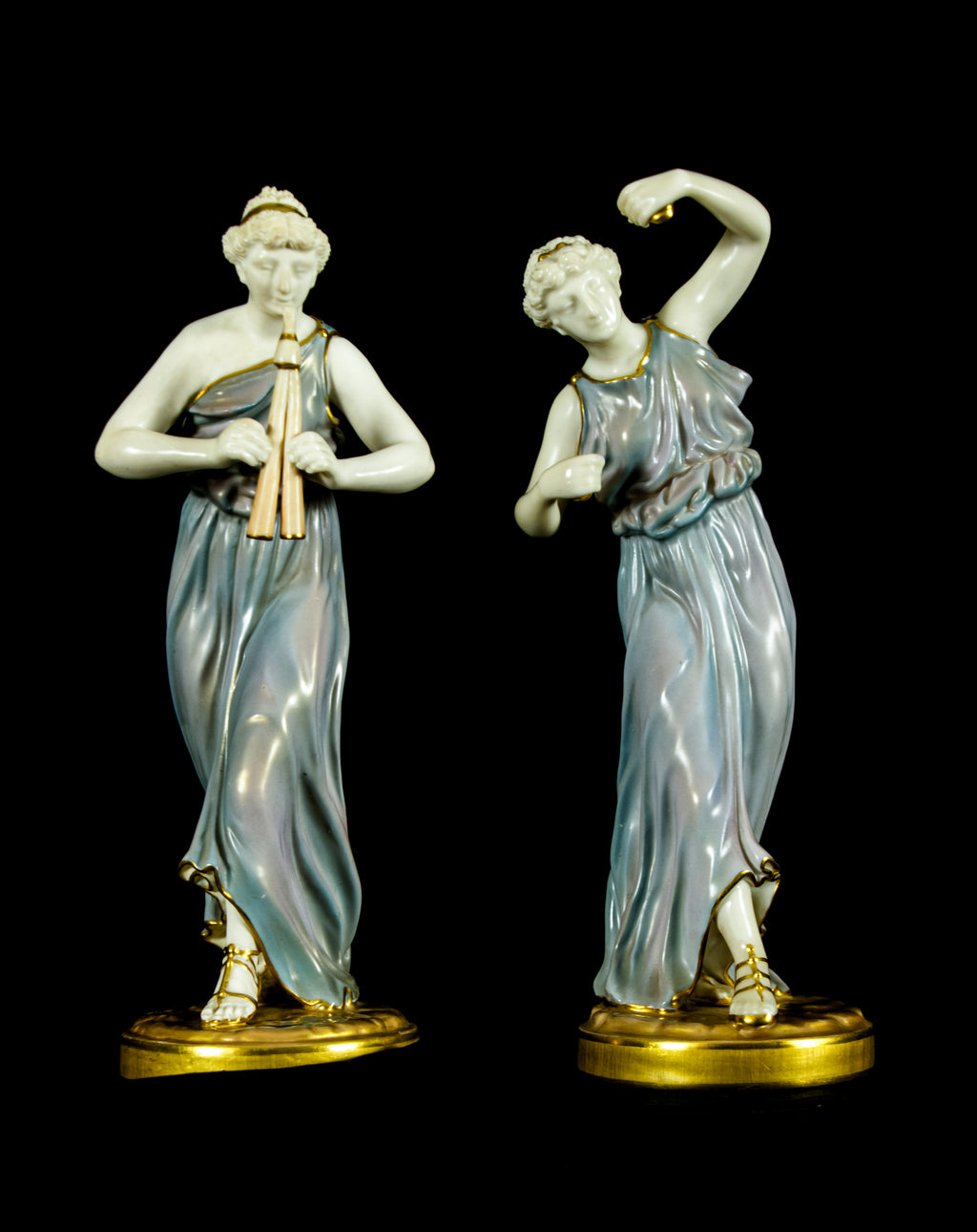 Antique Royal Worcester Porcelain Figurines 'Music' 1902 designed James Hadley