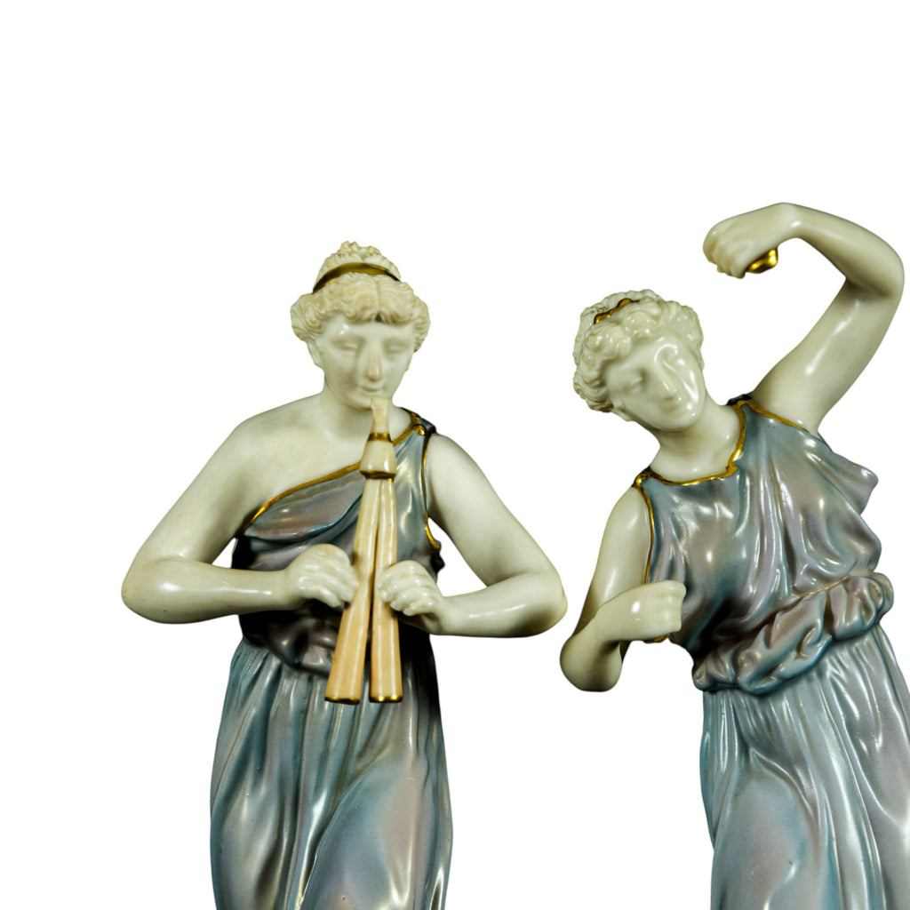 Antique Royal Worcester Porcelain Figurines 'Music' 1902 designed James Hadley