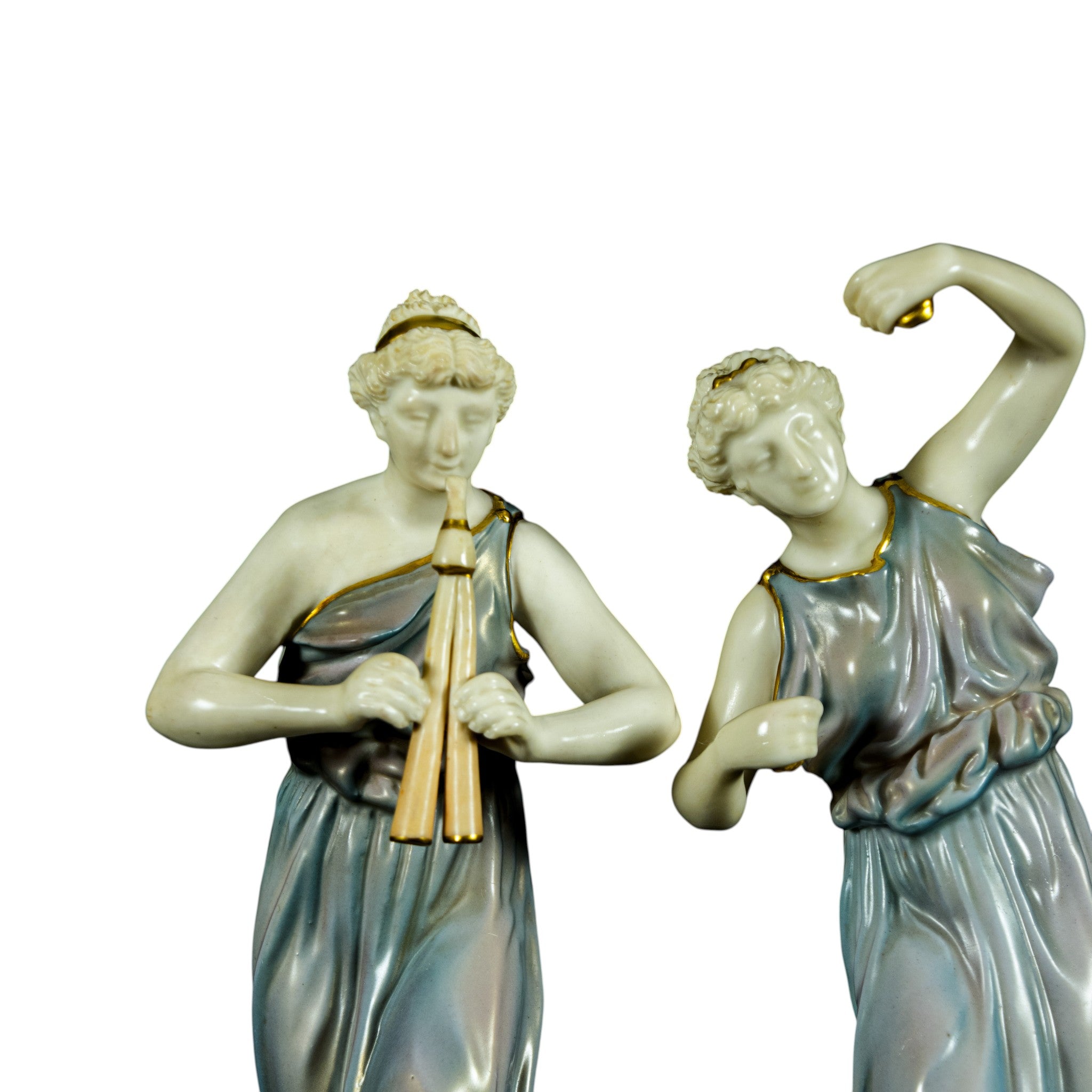 Antique Royal Worcester Porcelain Figurines 'Music' 1902 designed James Hadley