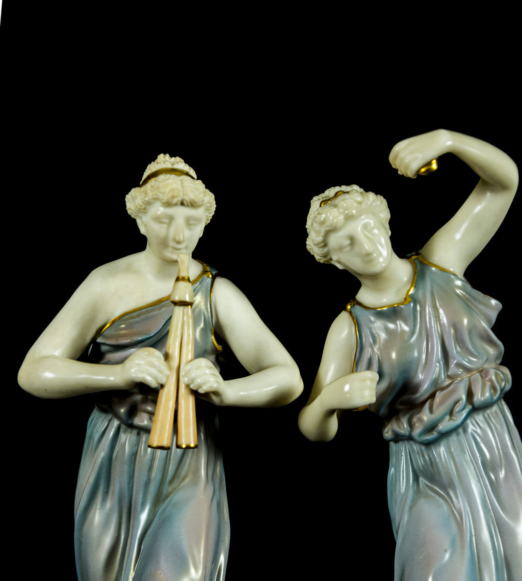 Antique Royal Worcester Porcelain Figurines 'Music' 1902 designed James Hadley