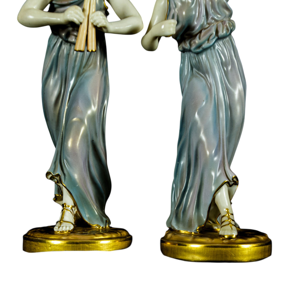 Antique Royal Worcester Porcelain Figurines 'Music' 1902 designed James Hadley