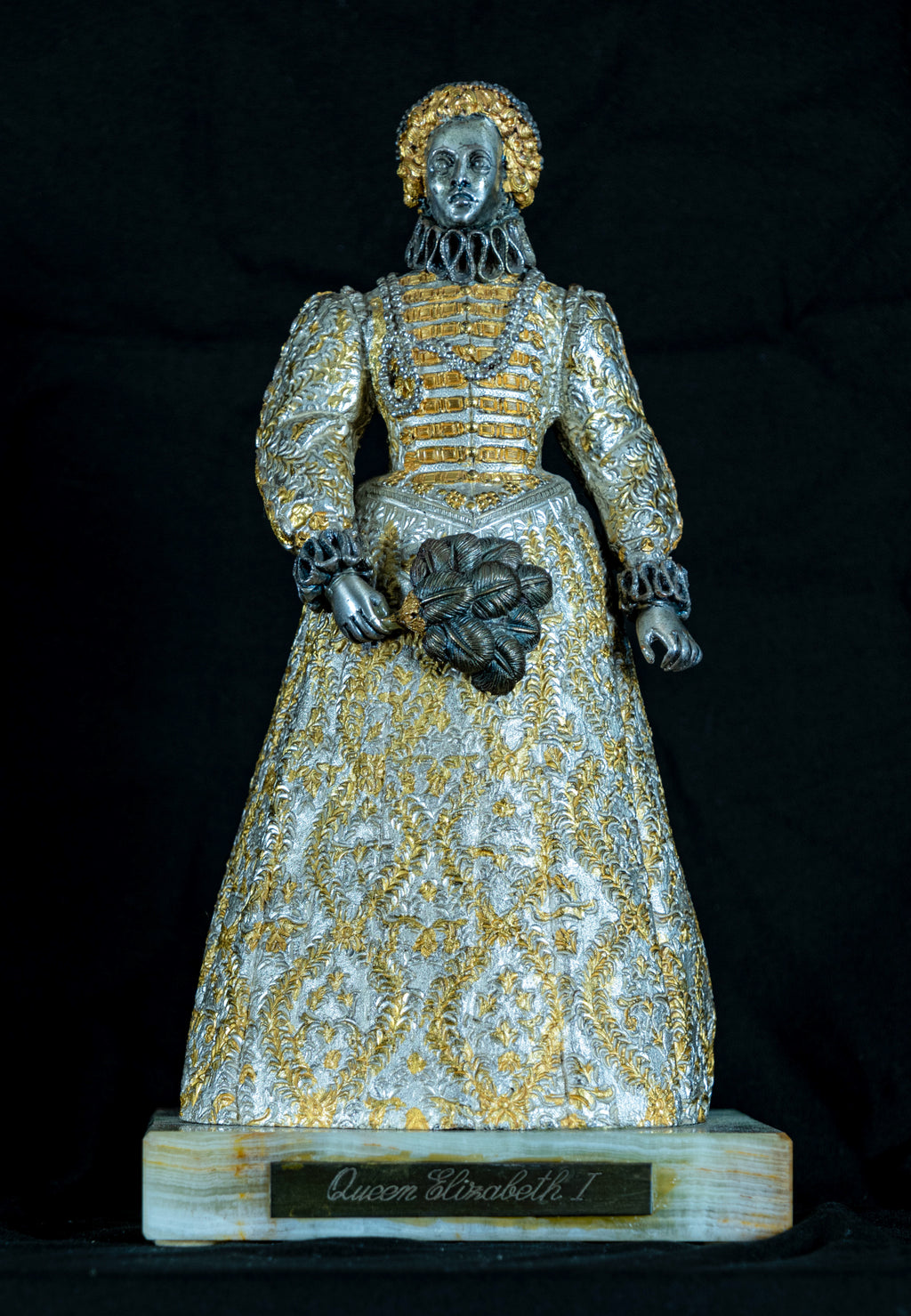 Queen Elizabeth I, Bronze, Gilded and Silvered, Onyx Base, Contemporary