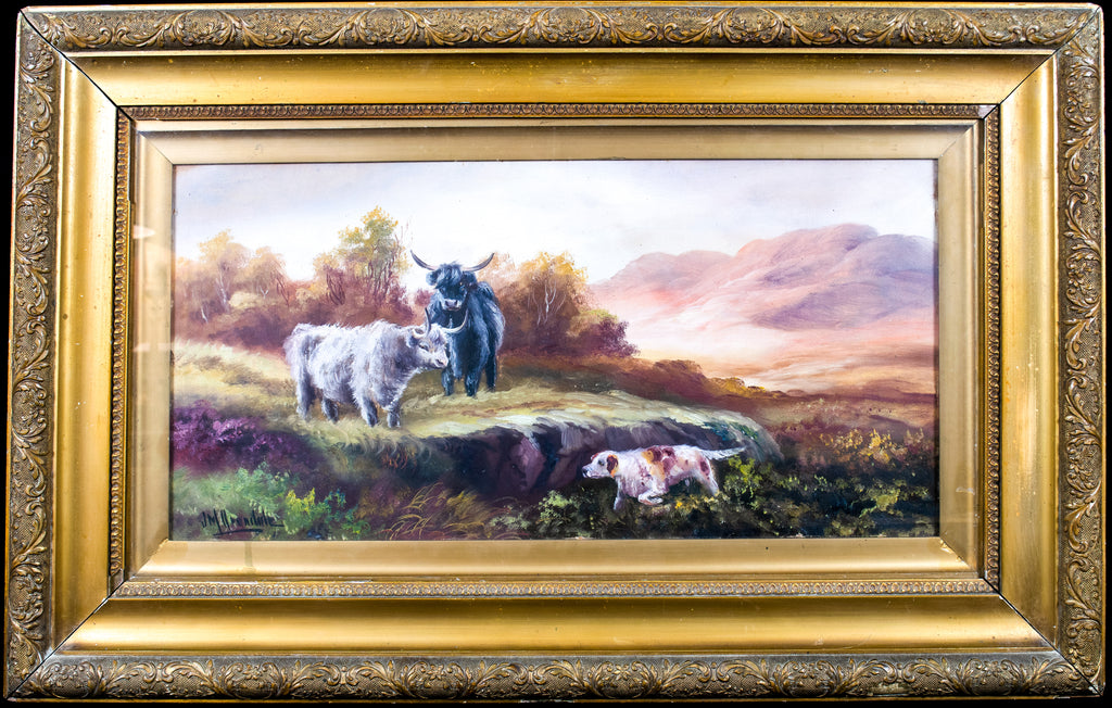 Oil painting, Antique, 'Cattle Grazing' JM Grandale, gilt framed