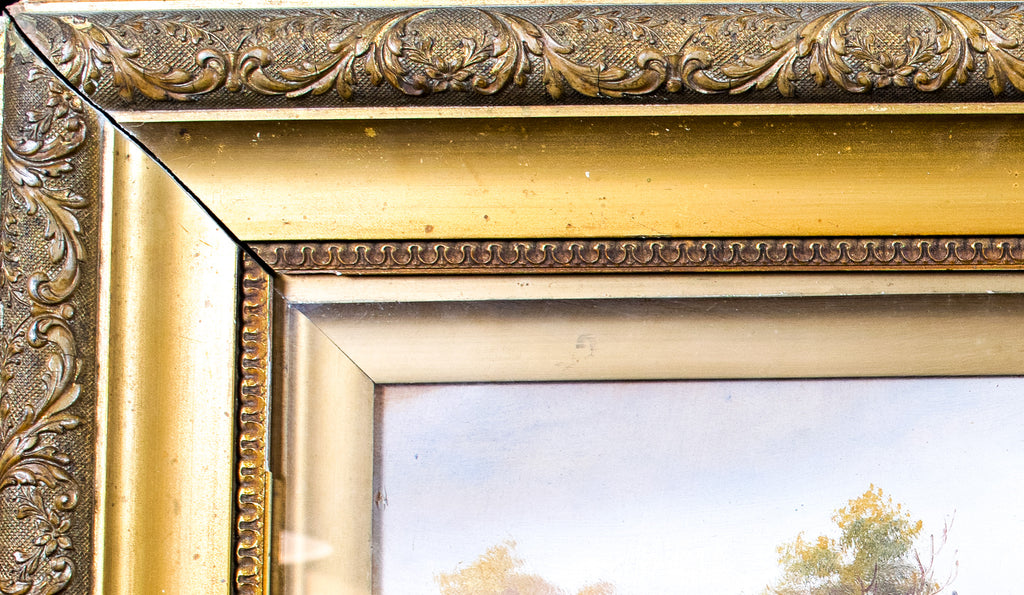 Oil painting, Antique, 'Cattle Grazing' JM Grandale, gilt framed