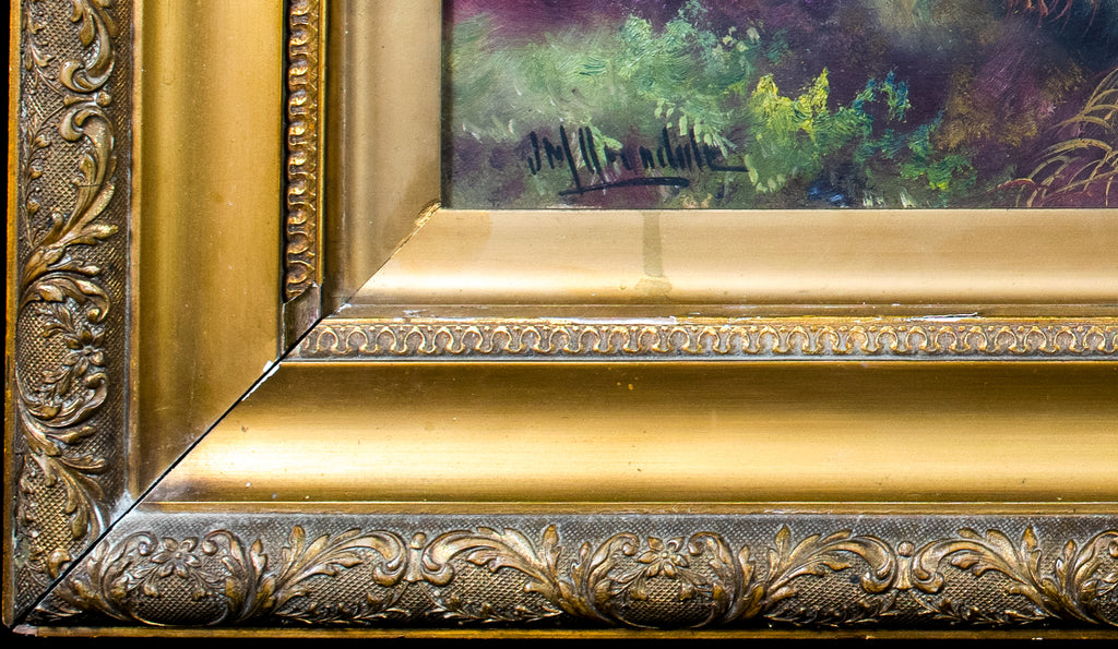 Oil painting, Antique, 'Cattle Grazing' JM Grandale, gilt framed