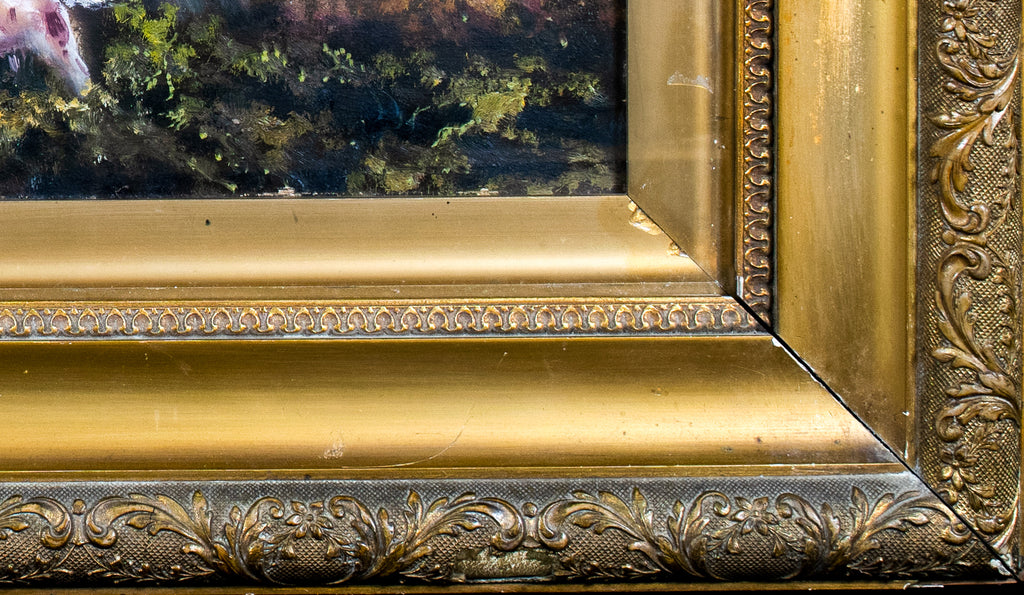 Oil painting, Antique, 'Cattle Grazing' JM Grandale, gilt framed