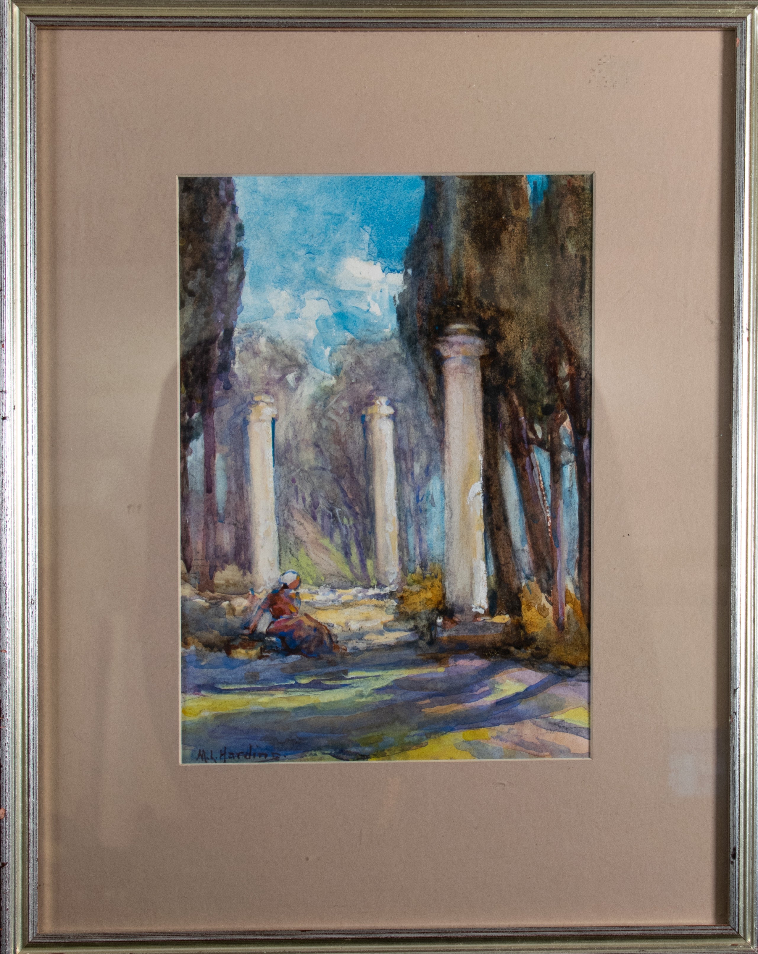 WaterColour, Lady in the Garden, MHardin, Framed and Glazed