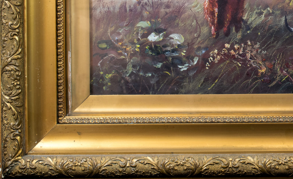Oil painting, Antique, 'Cattle Grazing' JM Grandale, gilt framed