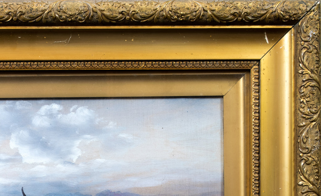 Oil painting, Antique, 'Cattle Grazing' JM Grandale, gilt framed