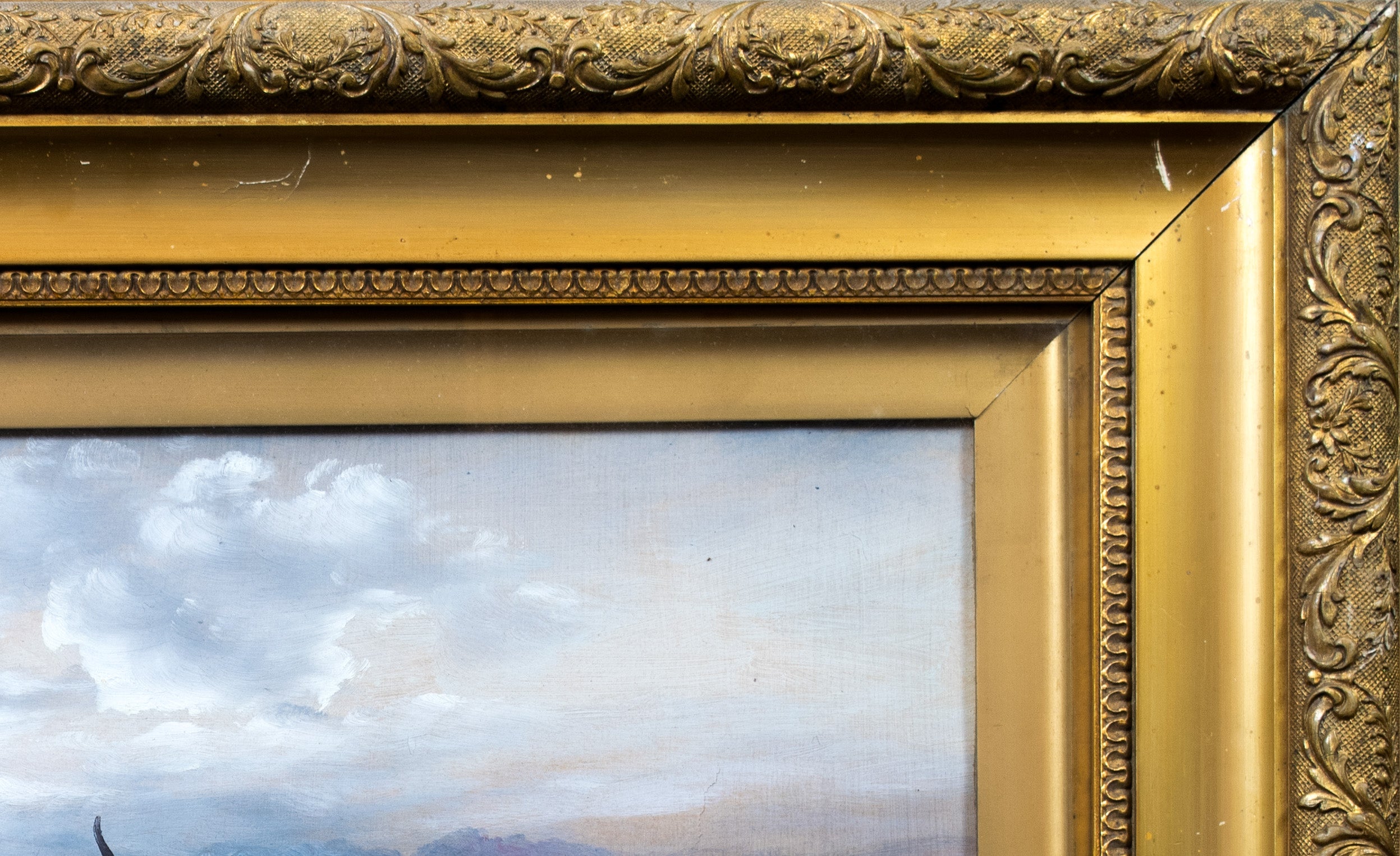 Oil painting, Antique, 'Cattle Grazing' JM Grandale, gilt framed