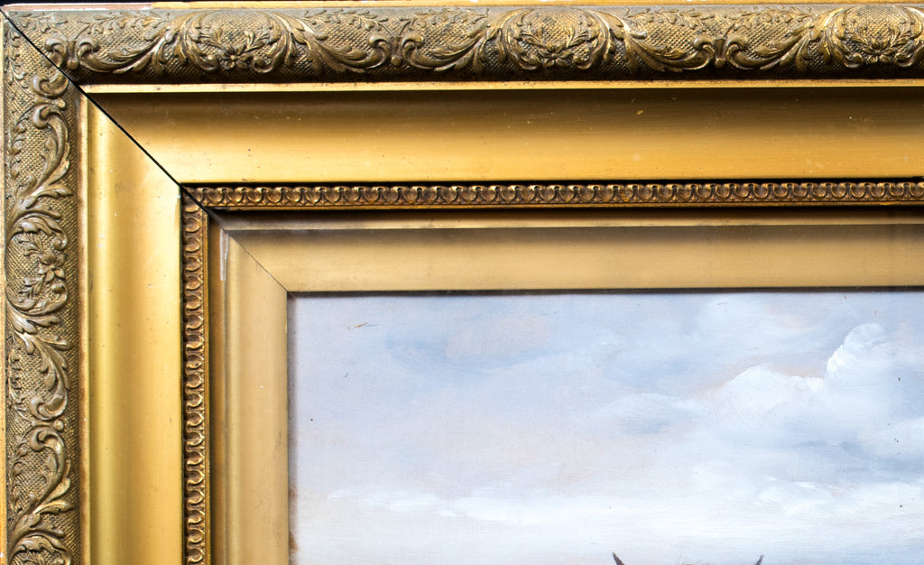 Oil painting, Antique, 'Cattle Grazing' JM Grandale, gilt framed