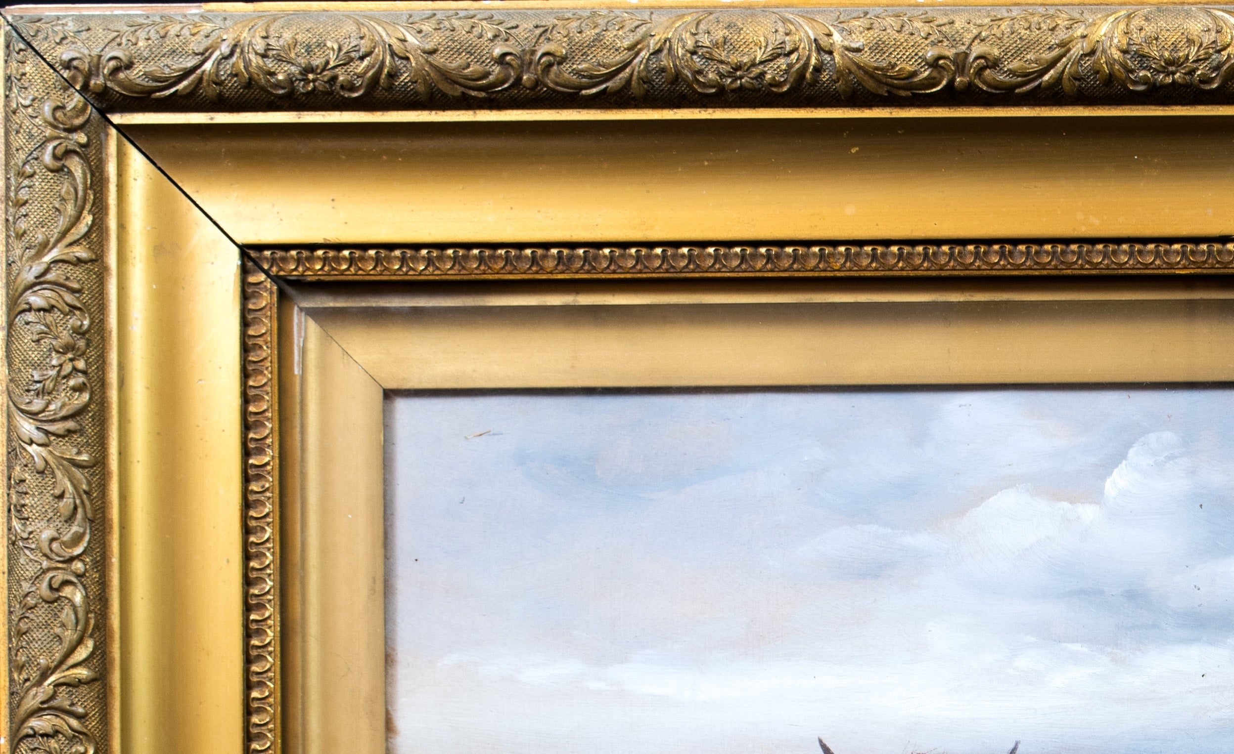 Oil painting, Antique, 'Cattle Grazing' JM Grandale, gilt framed