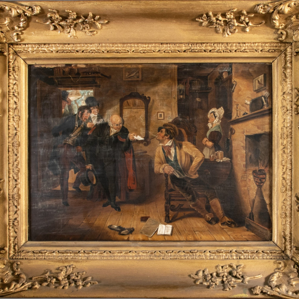 Antique Painting, Victorian Interior Scene, Vote Canvassing, 19th Century