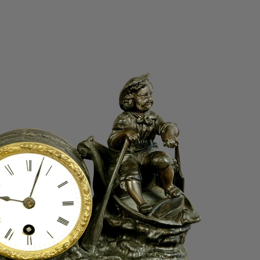 Mantle Clock, Late 19th Century, Sculptural Clock, Brass and Gilded