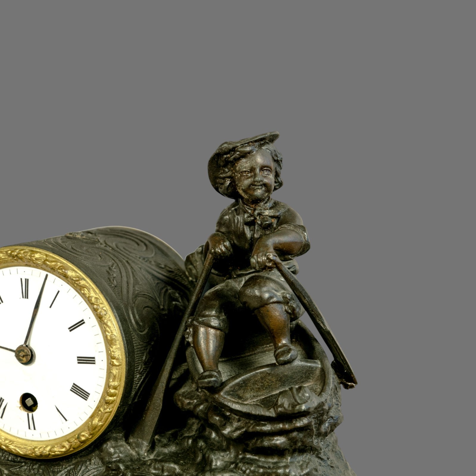 Mantle Clock, Late 19th Century, Sculptural Clock, Brass and Gilded