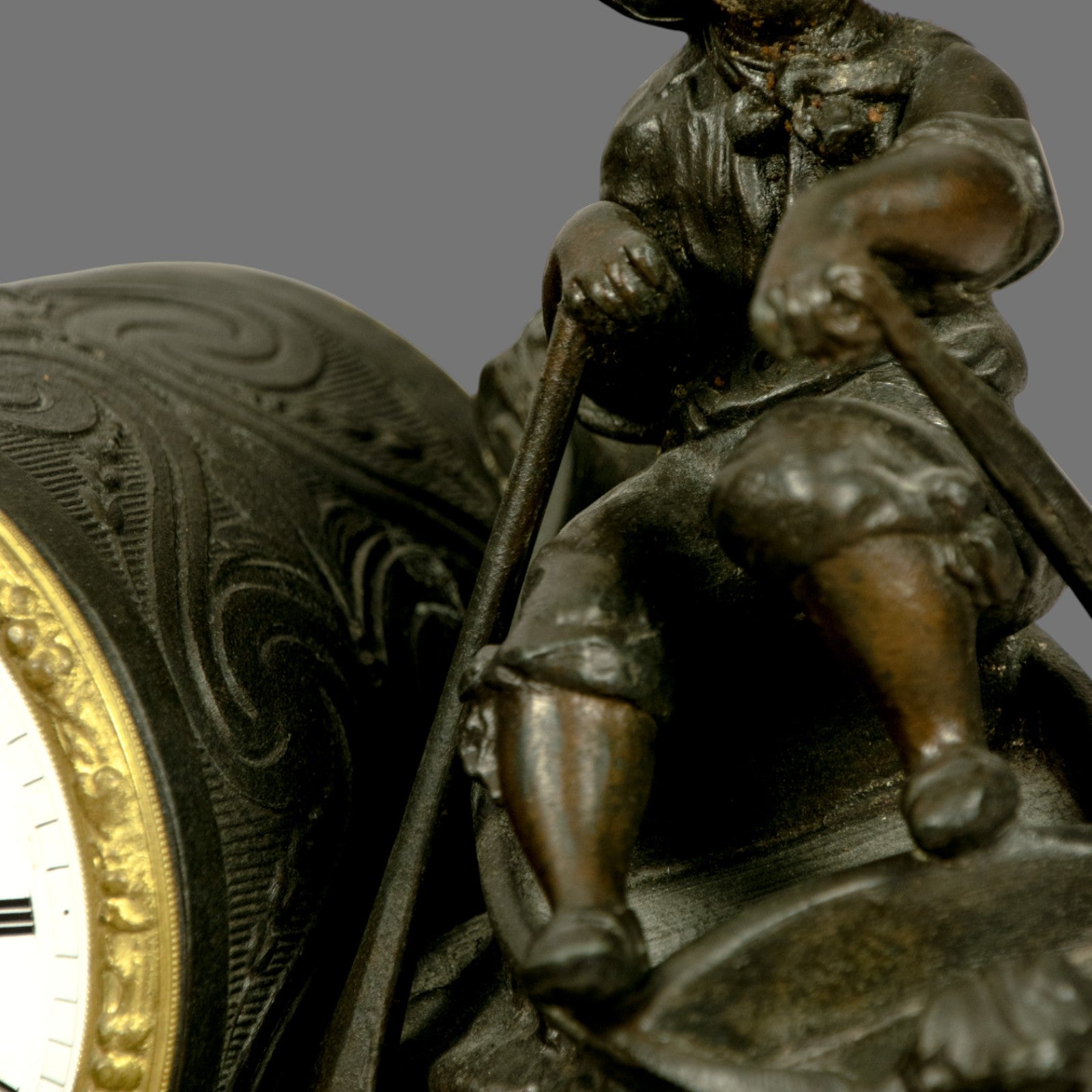 Mantle Clock, Late 19th Century, Sculptural Clock, Brass and Gilded
