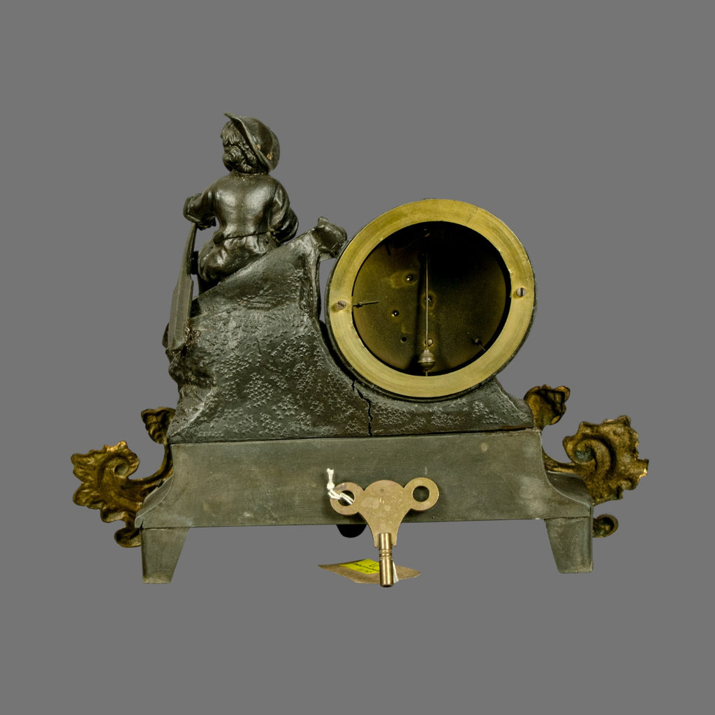 Mantle Clock, Late 19th Century, Sculptural Clock, Brass and Gilded