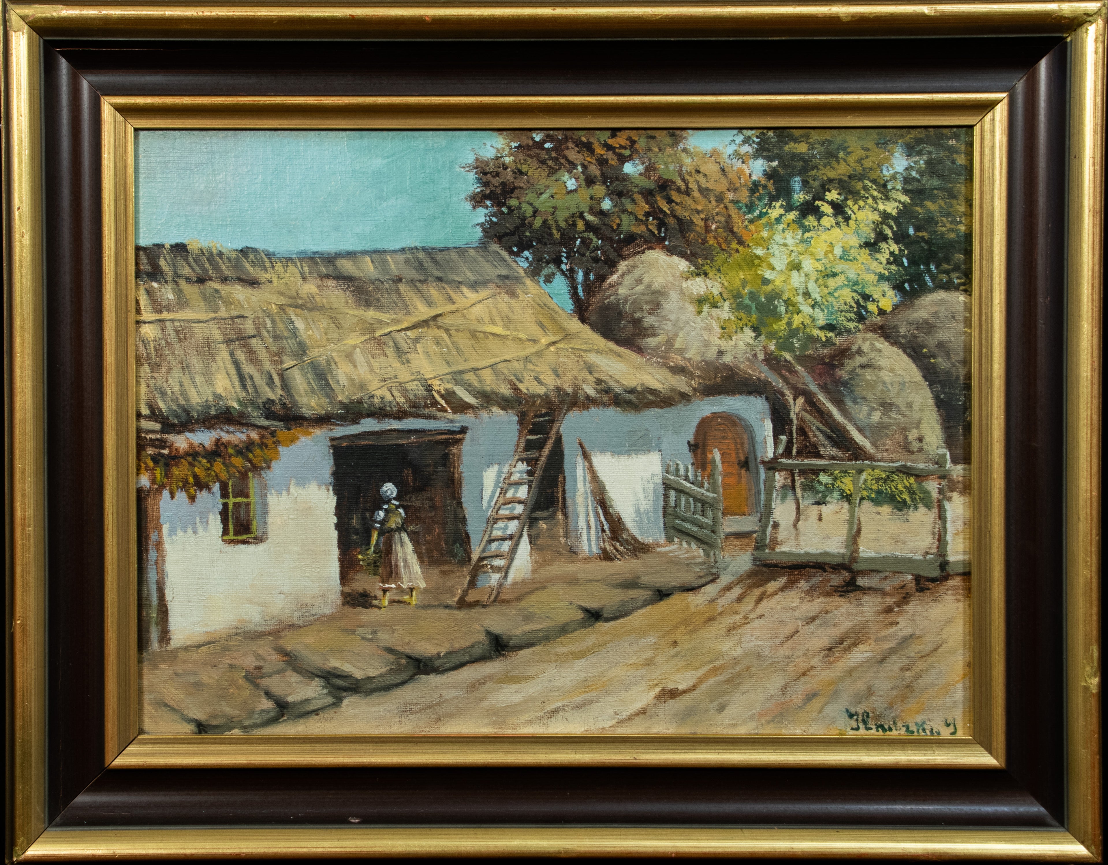 Oil Painting, Thatched House, East European, J Lnitzkoy, on canvas
