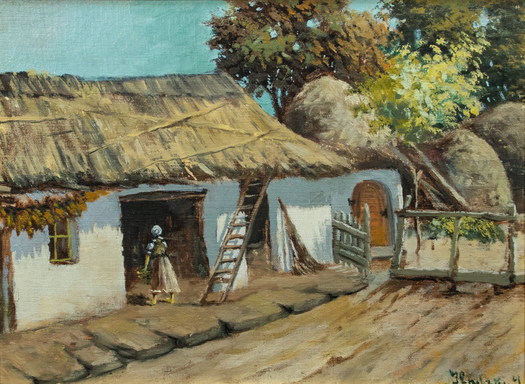 Oil Painting, Thatched House, East European, J Lnitzkoy, on canvas