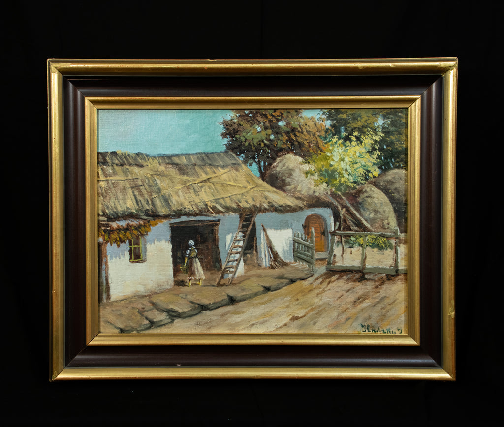 Oil Painting, Thatched House, East European, J Lnitzkoy, on canvas