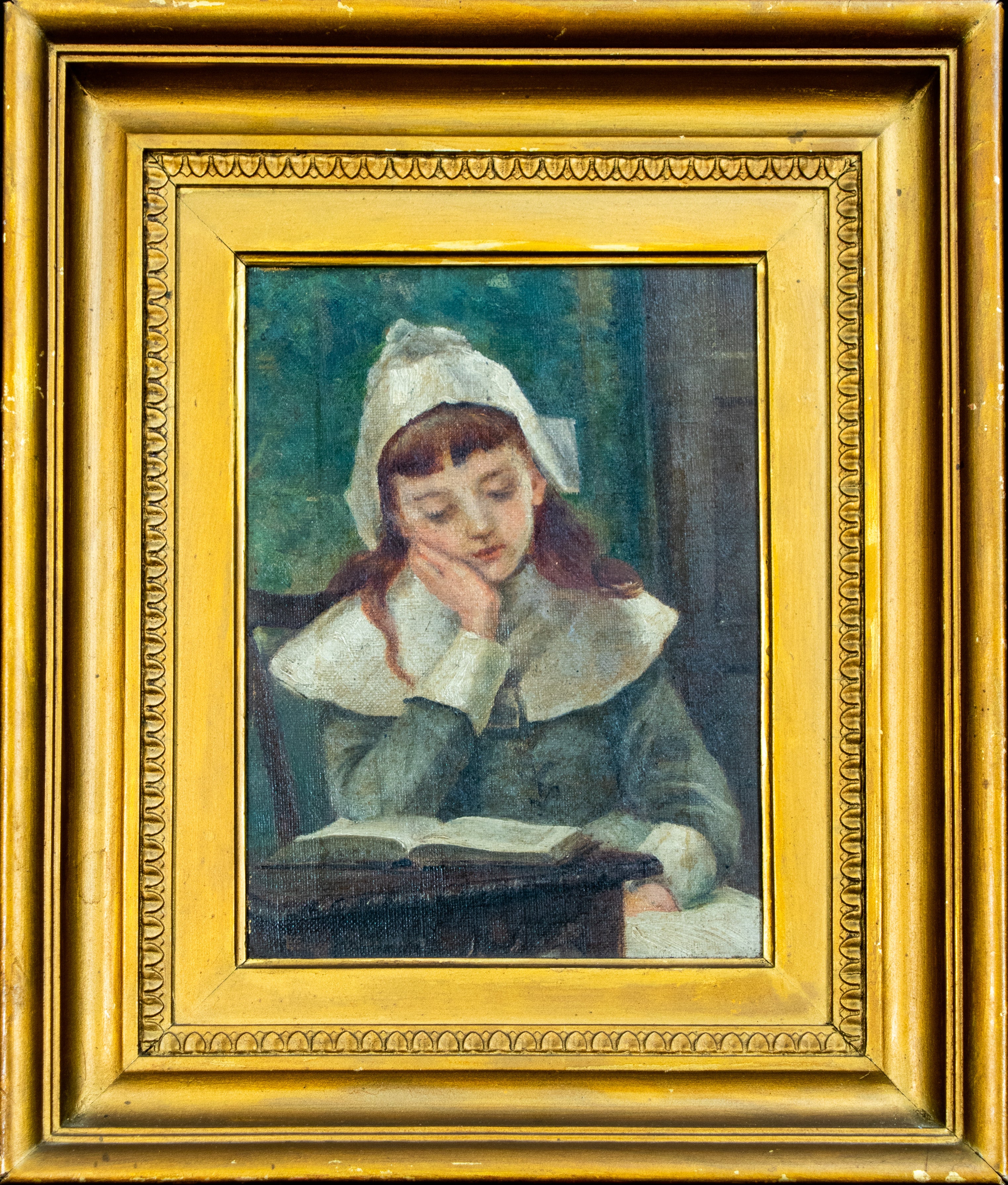 Oil Painting, Contemplation, Girl Reading a book, signed Blanche MacArthur