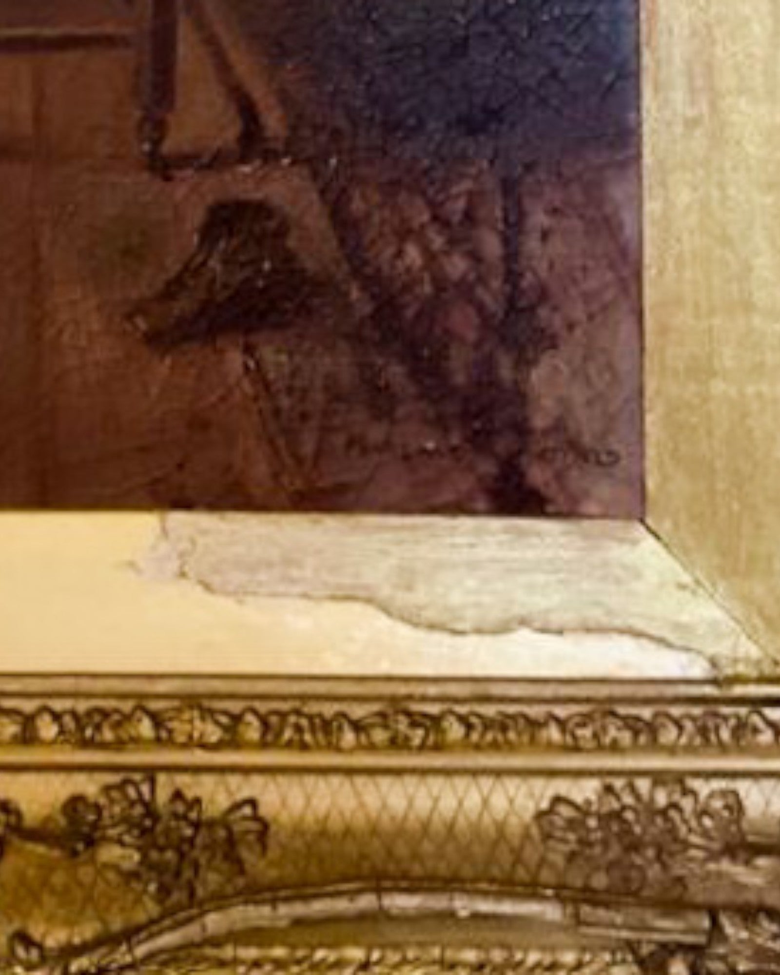 Oil Painting, Florence W Whitfield, Boy with his Shoe, Gilt framed