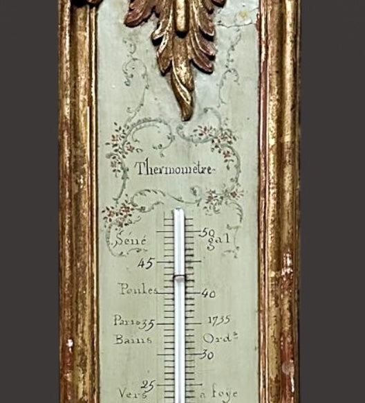 Thermometer, Antique, French, Alcohol, Ornate, Gilded Wood Case
