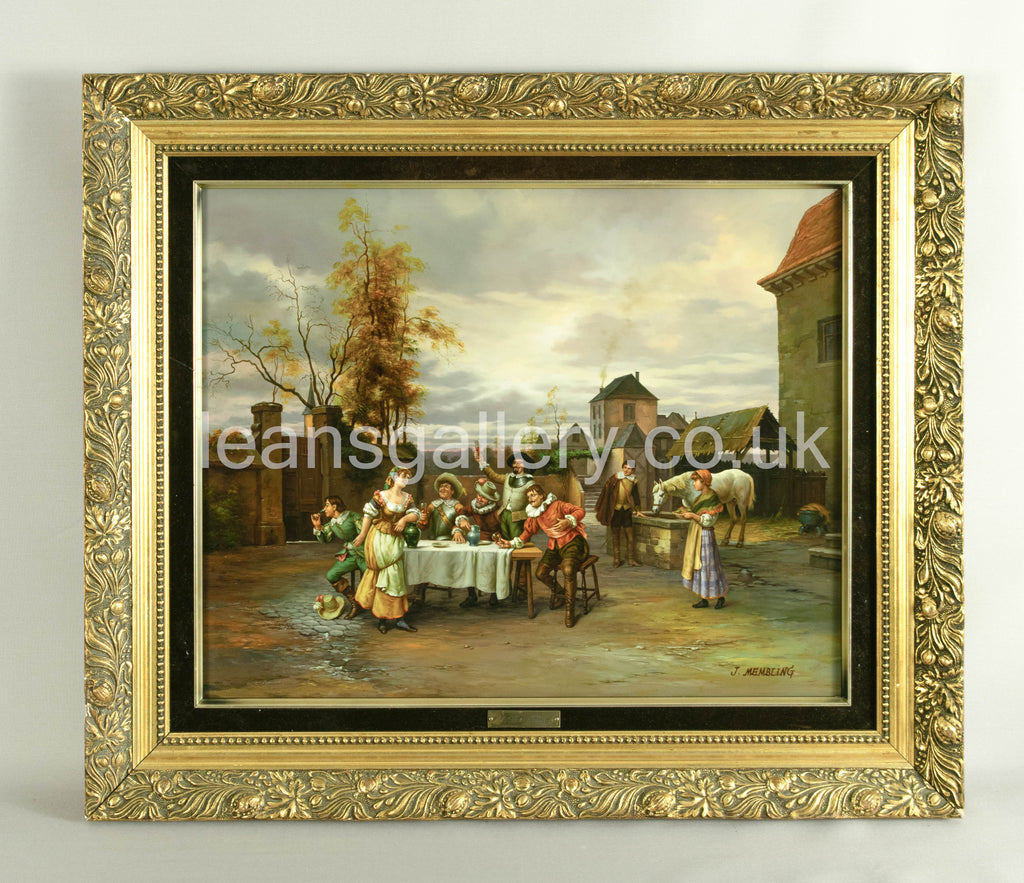 Antique Oil Painting, English, signed, A Lively evening at the Tavern, Membling