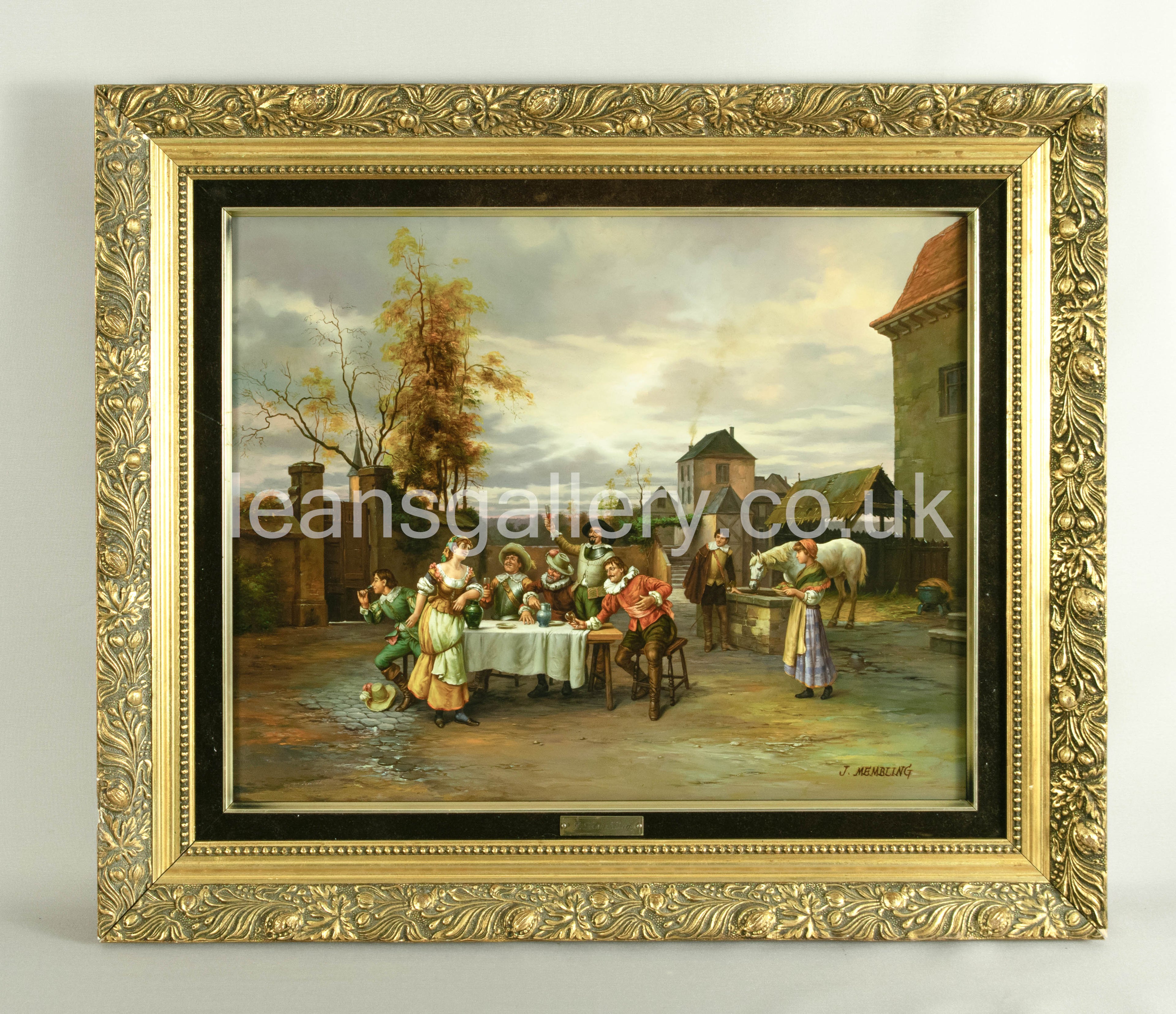Antique Oil Painting, English, signed, A Lively evening at the Tavern, Membling