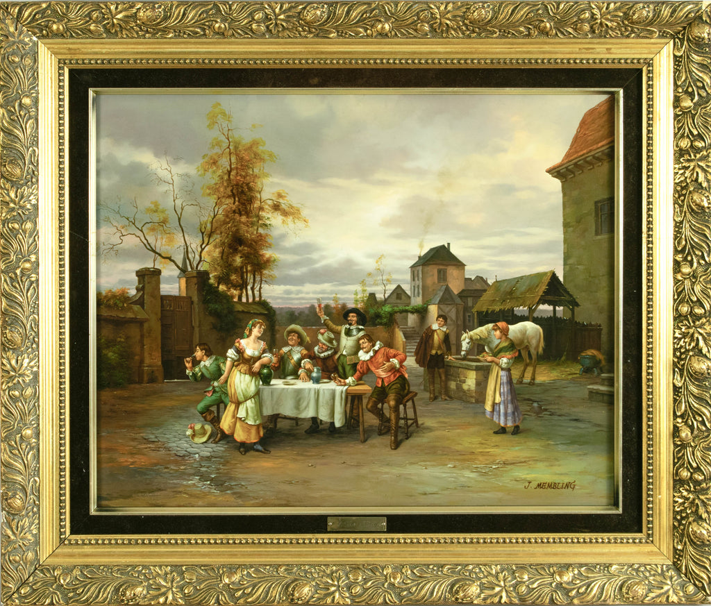 Antique Oil Painting, English, signed, A Lively evening at the Tavern, Membling