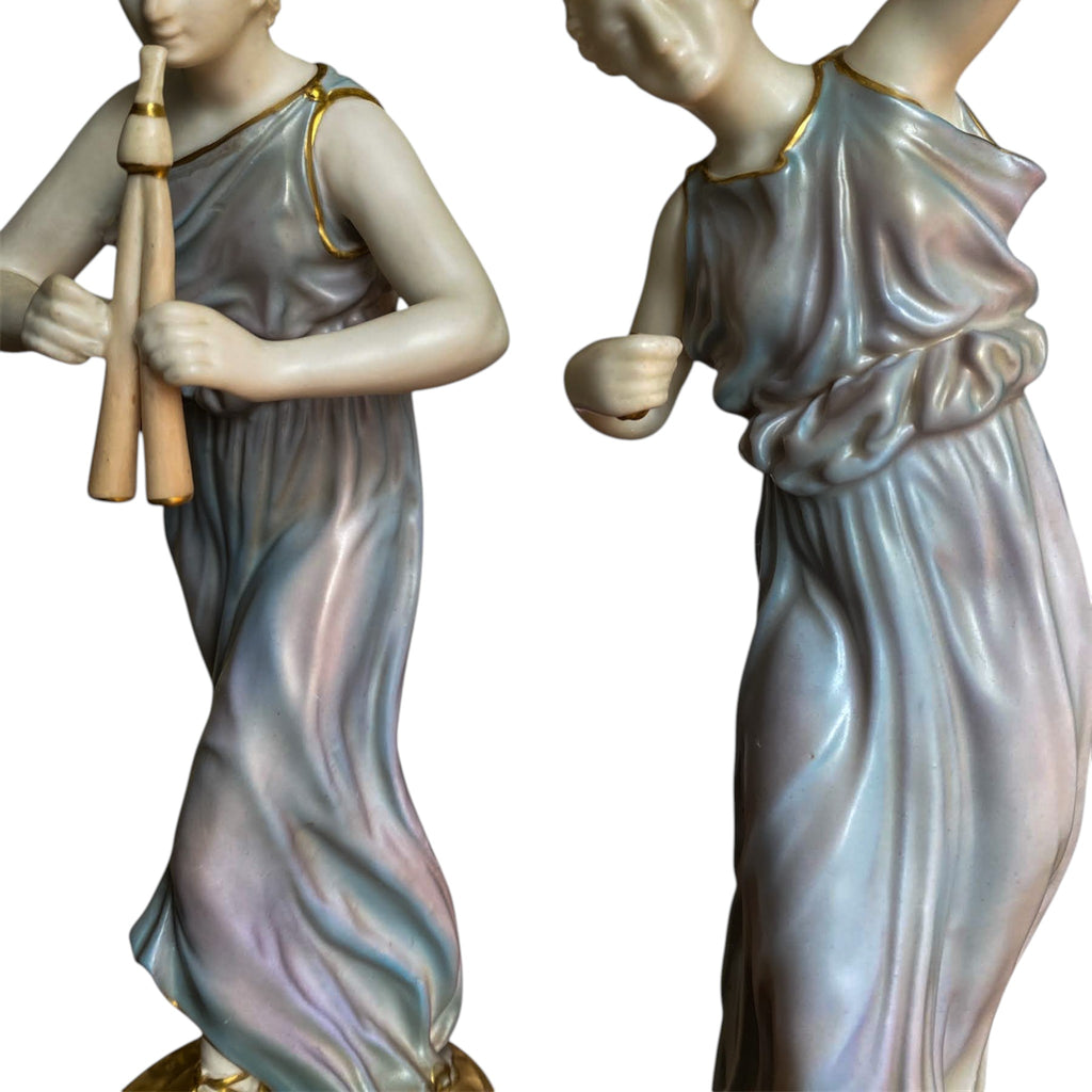 Antique Royal Worcester Porcelain Figurines 'Music' 1902 designed James Hadley