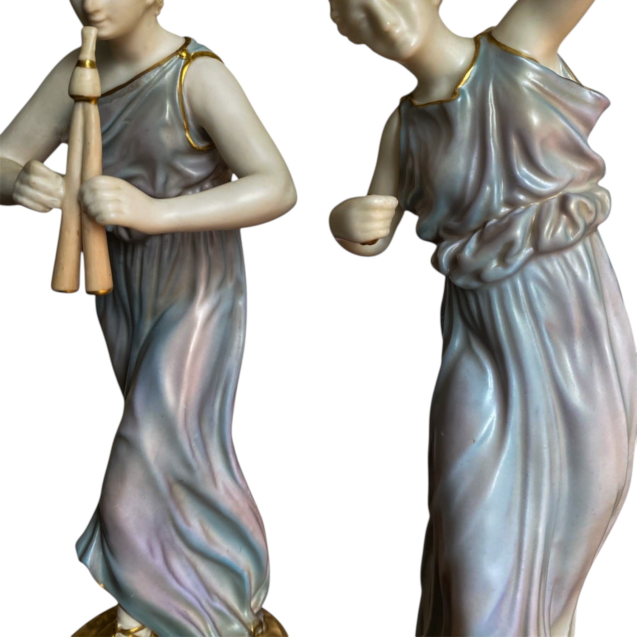 Antique Royal Worcester Porcelain Figurines 'Music' 1902 designed James Hadley