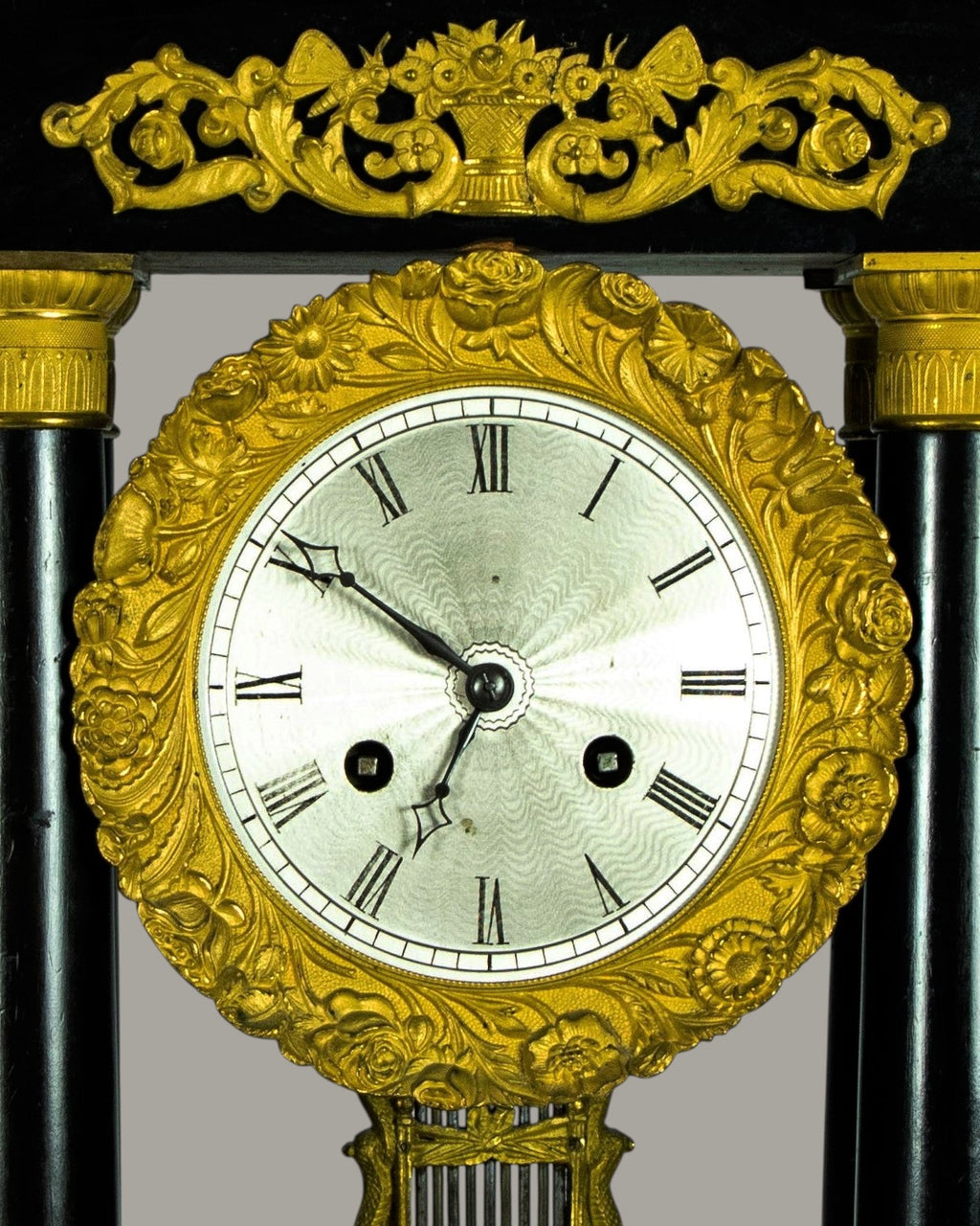Mantle Clock, Antique, French, Louis Philppe, Portico
