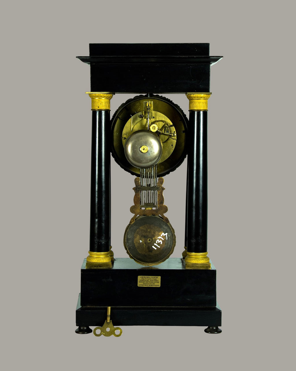 Mantle Clock, Antique, French, Louis Philppe, Portico