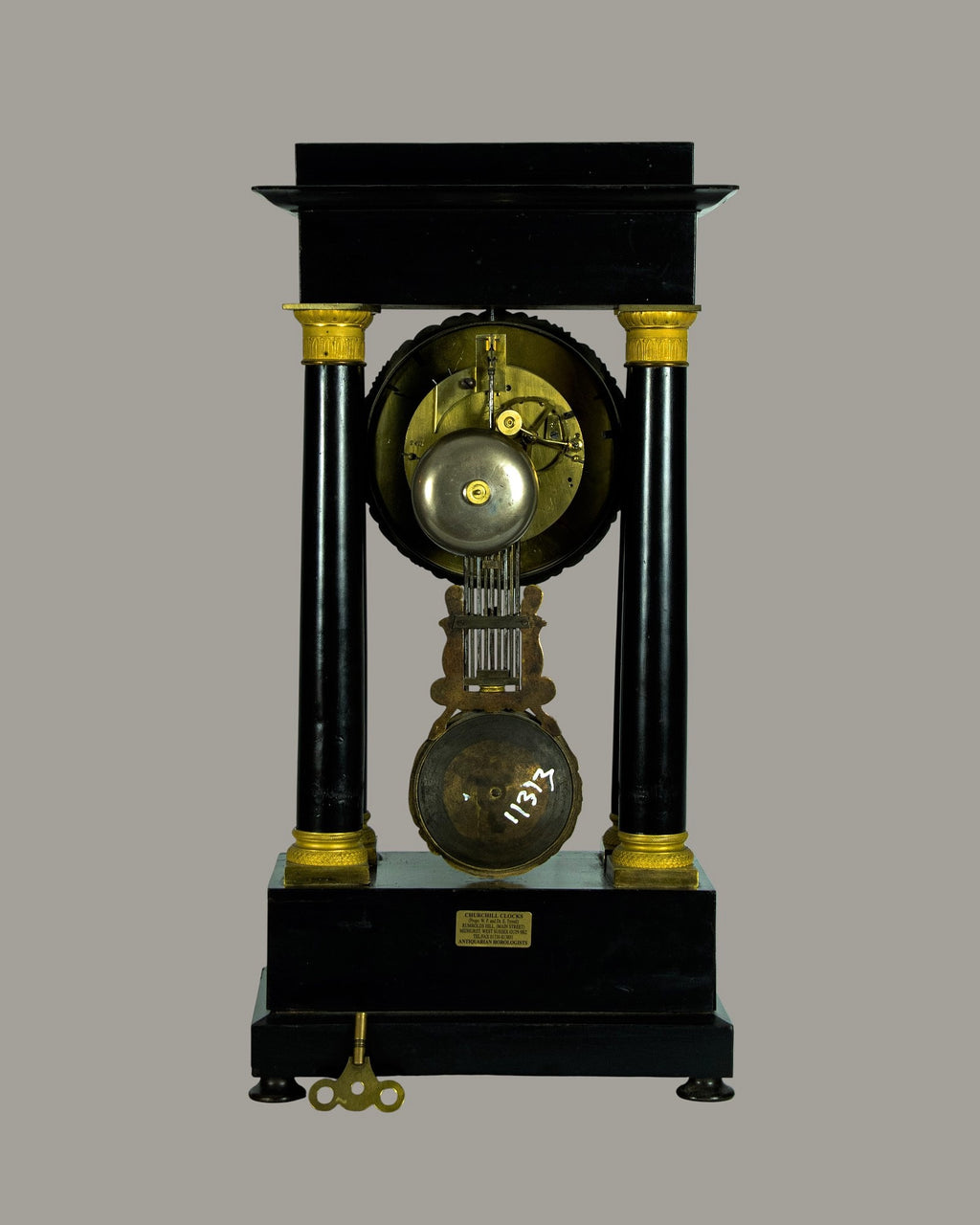 Mantle Clock, Antique, French, Louis Philppe, Portico