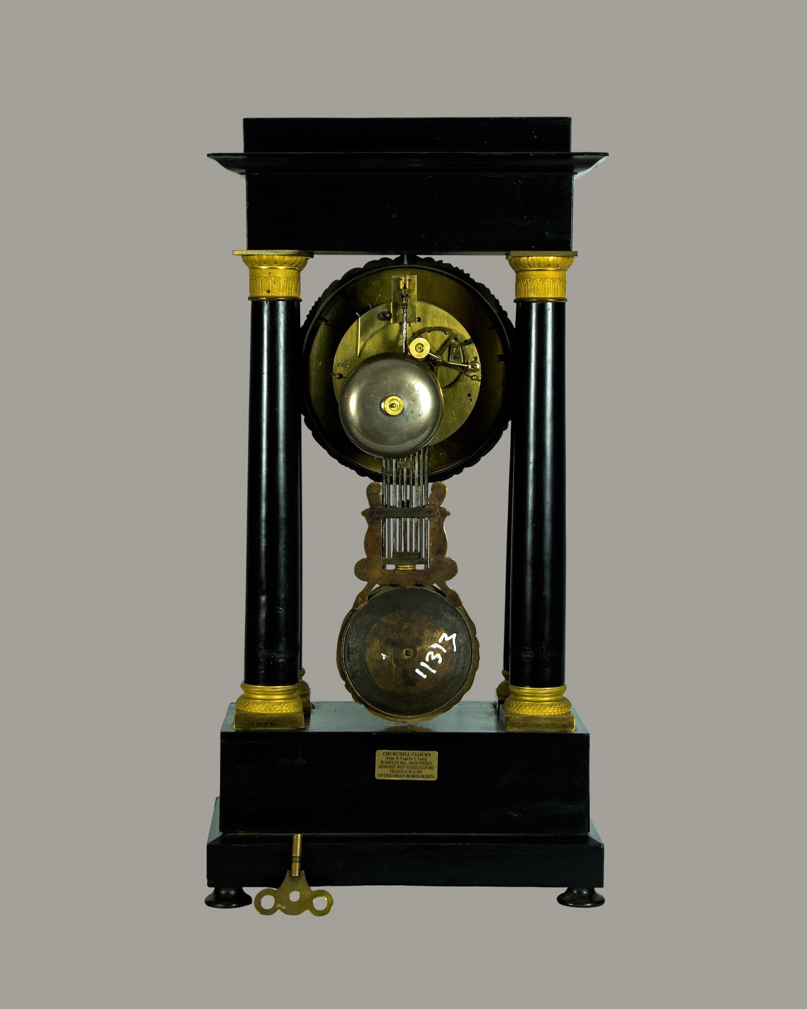 Mantle Clock, Antique, French, Louis Philppe, Portico